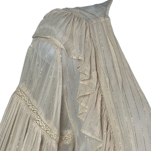 Anthropologie Maeve Wynn Metallic Striped Womens 8 Flowy Tunic Top Boho Peasant - Picture 8 of 16